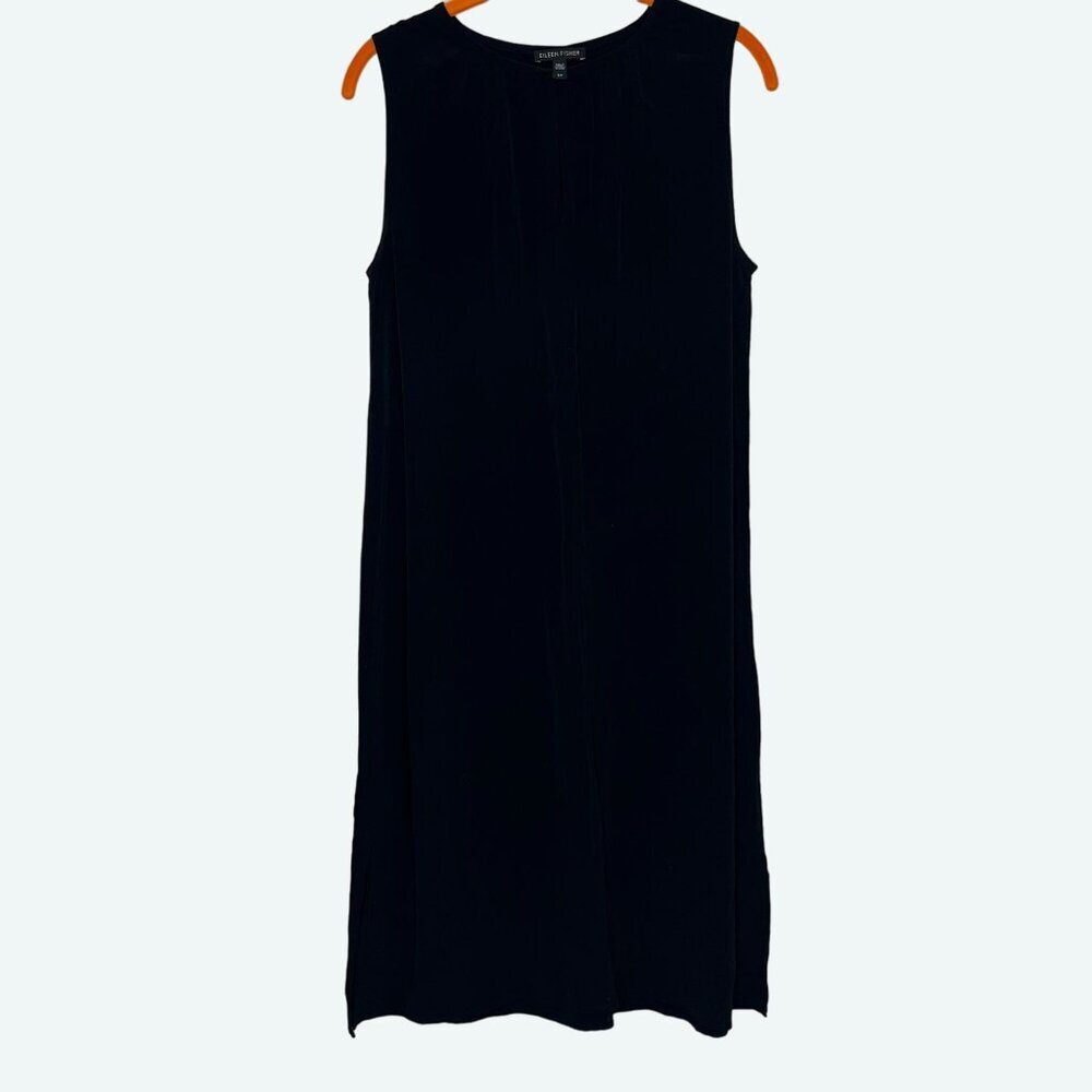 Eileen Fisher Black Tensel Blend Sleeveless Keyhole Neckline Shift‎ Dress Small